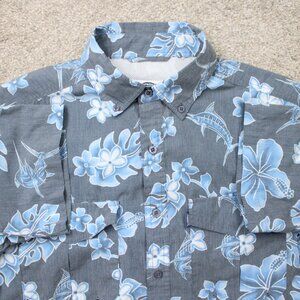 Aftco Shirt Mens Small Blue Floral Vented Fishing Mesh Lined Short Sleeve Button